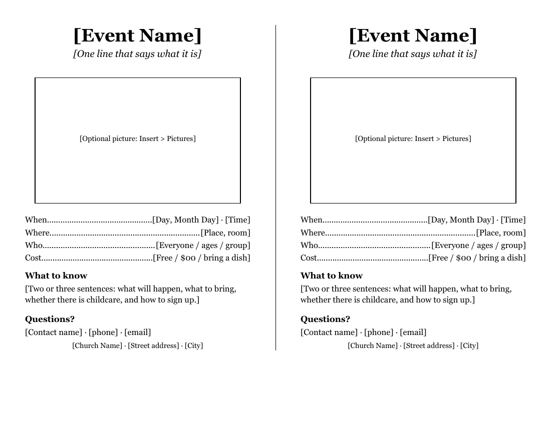 Half-Sheet Announcements, one sheet, two identical announcements. Cut along the center line.